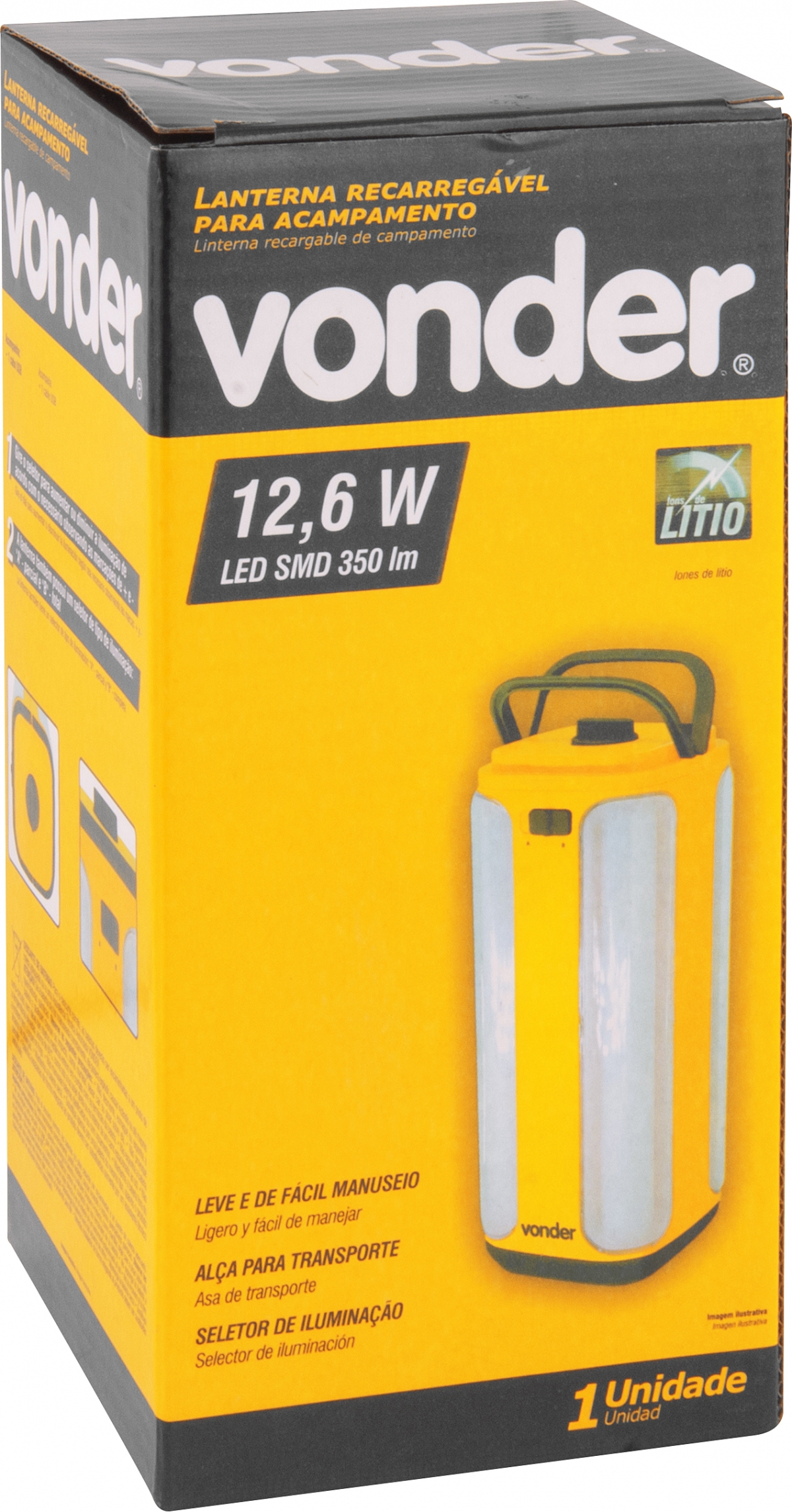 Lanterna Recarregável Para Acampamento 12,6W LED SMD350LM - Vonder